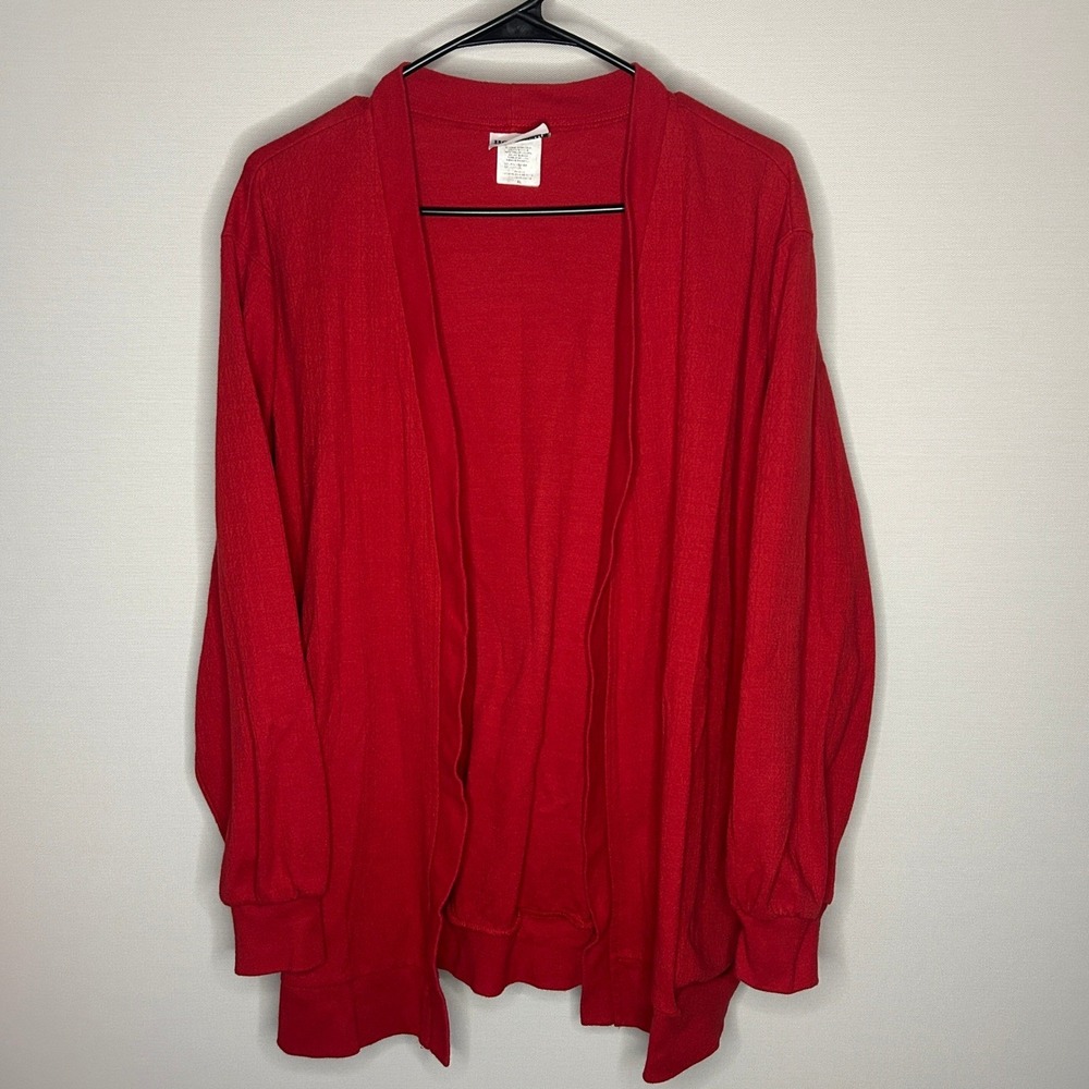 BonWorth Red Diamond Open Front Knit Cardigan XL Festive Minimal Grandmacore